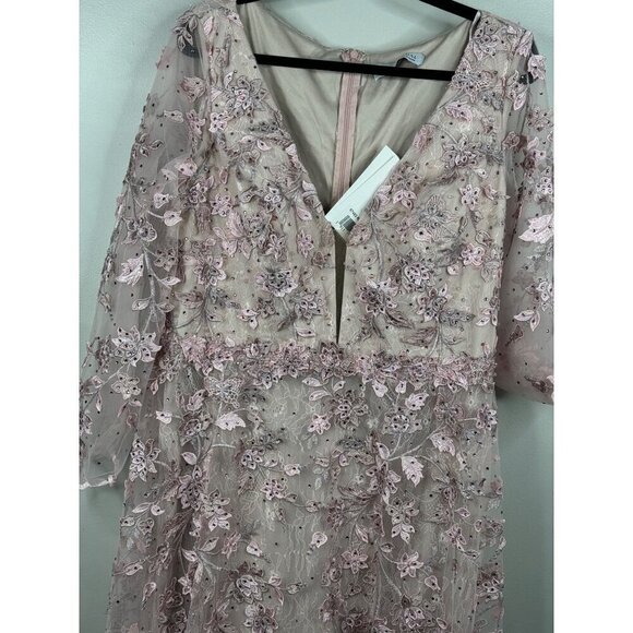 Mac Duggal 67483 Raspberry Floral Applique Long Sleeve Illusion Gown Size 18 NWT - Picture 6 of 10